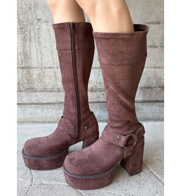 EVRIS「スタッズストレッチミドルブーツ」|ロングブーツ|