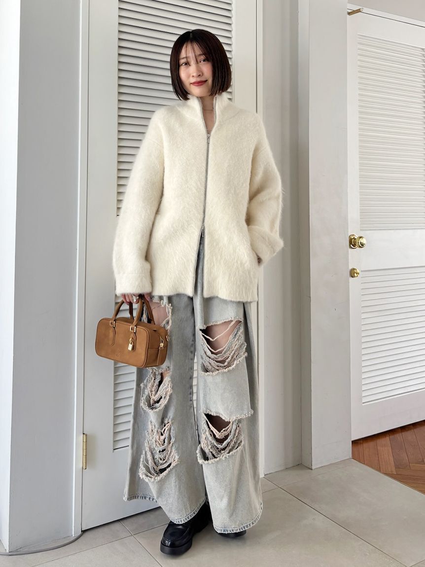 SNIDEL「アルパカシャギージップコート」|ブルゾン・スタジャン|