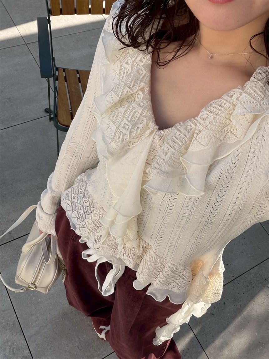 LILY BROWN「【限定カラー】ボリュームフリルニットトップス」|ニット・セーター|