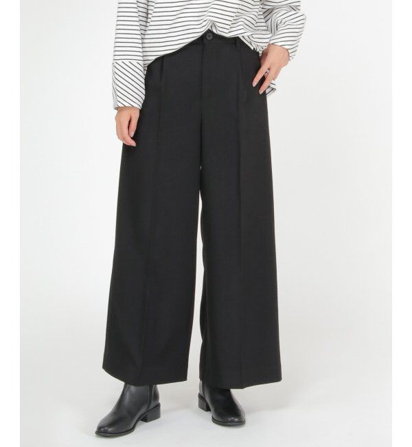 ikka「ウーリッシュフラノワイドパンツ」|その他|ブラック
