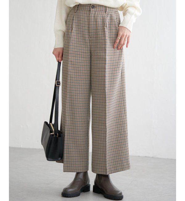 ikka「ウーリッシュフラノワイドパンツ」|その他|キャメル