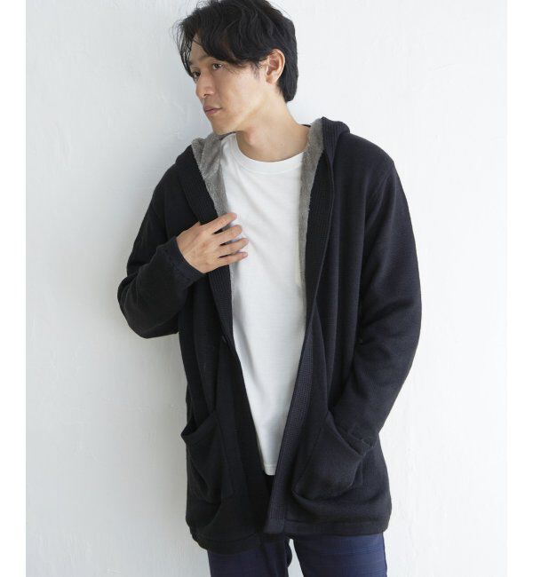 ikka「ボアフリースニットフーディガン」|その他|ブラック