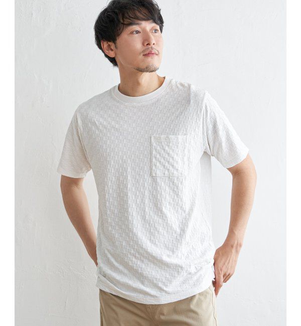 IKKA LOUNGE「リンクスジャカード市松Tシャツ」|Tシャツ・カットソー|ホワイト