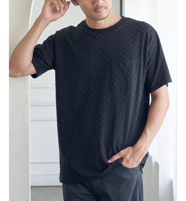 IKKA LOUNGE「リンクスジャカード市松Tシャツ」|Tシャツ・カットソー|ブラック