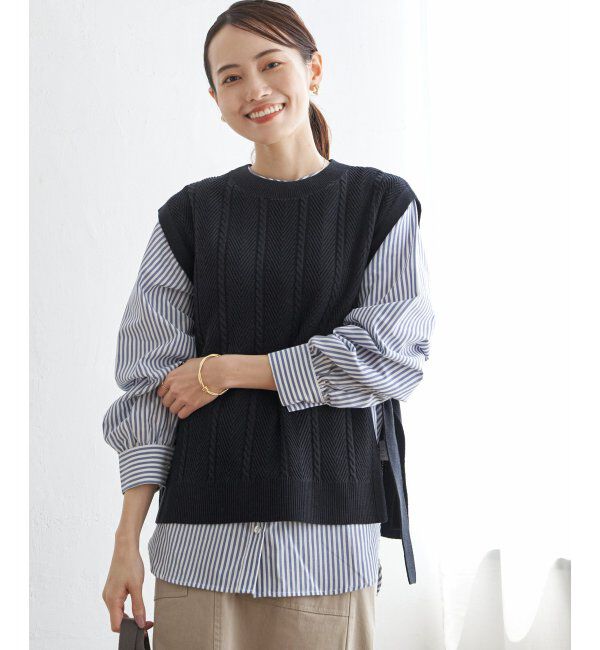 ikka「サイドリボンニットベスト」|ニット・セーター|