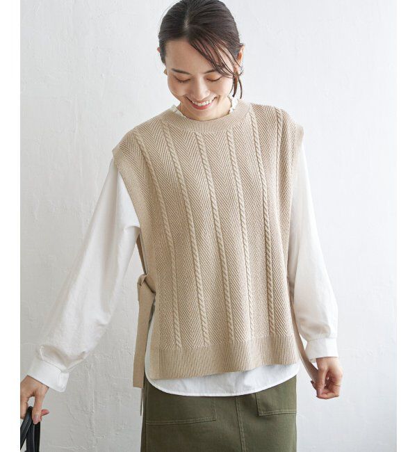 ikka「サイドリボンニットベスト」|ニット・セーター|