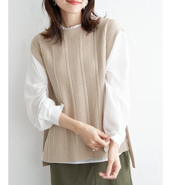 ikka「サイドリボンニットベスト」|ニット・セーター|