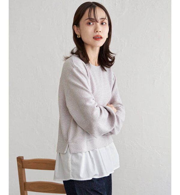 ikka「カットツイード裾レイヤードプルオーバー」|その他|ライトグレー