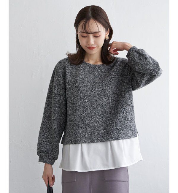 ikka「カットツイード裾レイヤードプルオーバー」|その他|