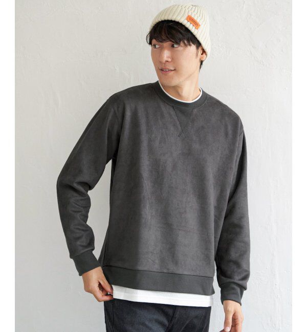 ikka「GOKU楽 フェイクスエードレイヤード」|パーカー|チャコール