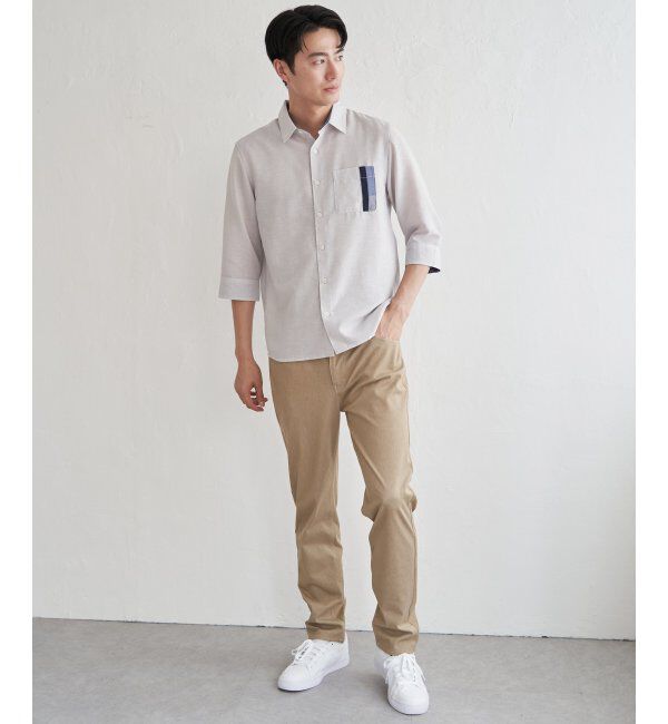 ikka「7分袖リネン混切り替えポケットシャツ」|シャツ・ブラウス|
