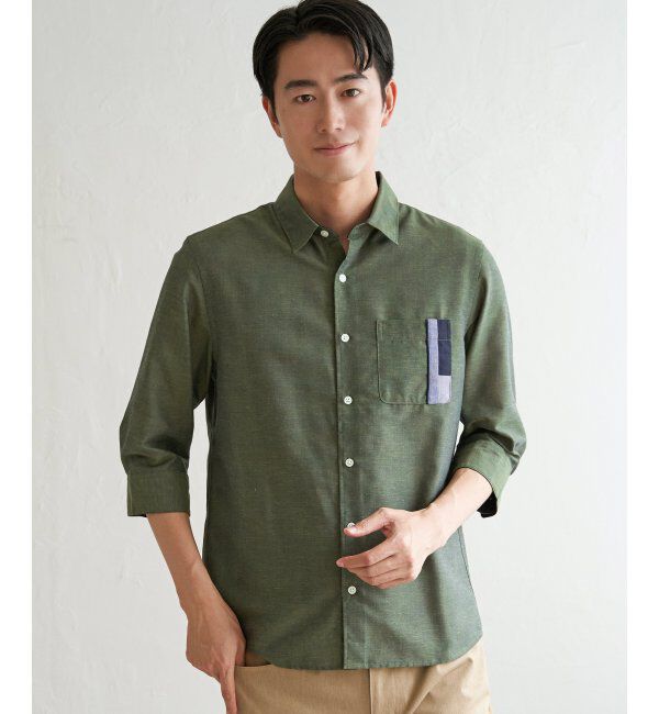 ikka「7分袖リネン混切り替えポケットシャツ」|シャツ・ブラウス|