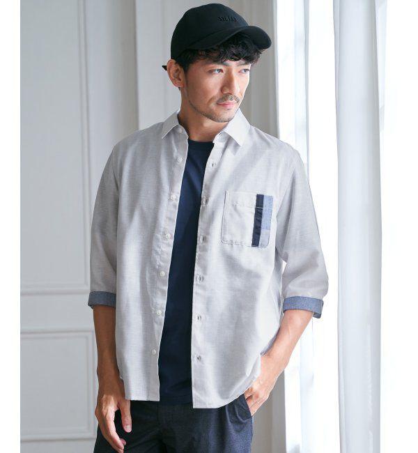 ikka「7分袖リネン混切り替えポケットシャツ」|シャツ・ブラウス|