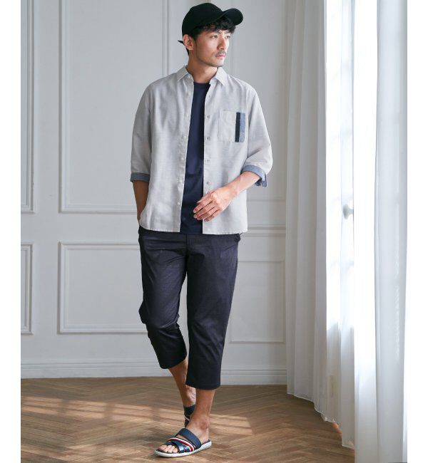 ikka「7分袖リネン混切り替えポケットシャツ」|シャツ・ブラウス|