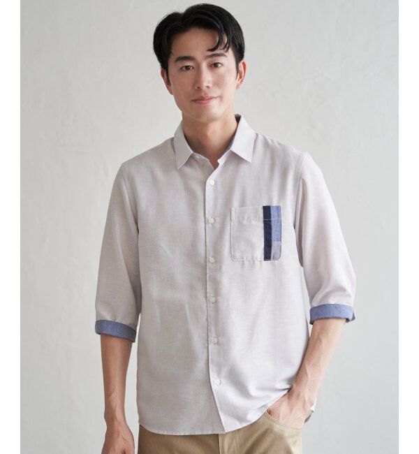ikka「7分袖リネン混切り替えポケットシャツ」|シャツ・ブラウス|