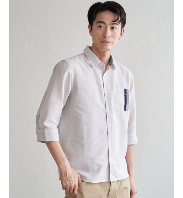 ikka「7分袖リネン混切り替えポケットシャツ」|シャツ・ブラウス|