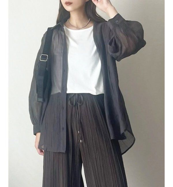 ikka「シアーバックシャーリングシャツ」|シャツ・ブラウス|チャコール
