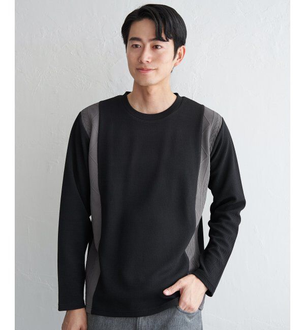 ikka「フクレジャカード切り替えロンT」|Tシャツ・カットソー|ブラック