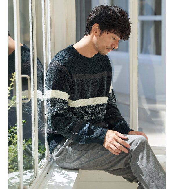 ikka「モールミックスボーダーニット」|プルオーバー|