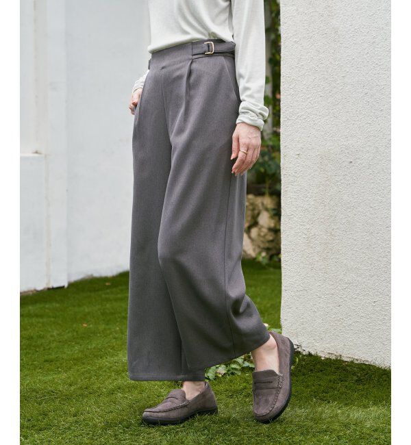 ikka「ツイルサイドベルトワイドパンツ」|その他|