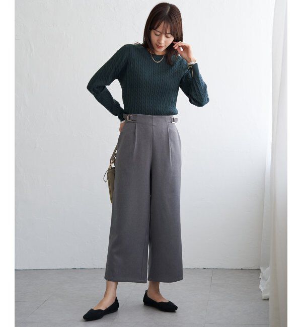 ikka「ツイルサイドベルトワイドパンツ」|その他|