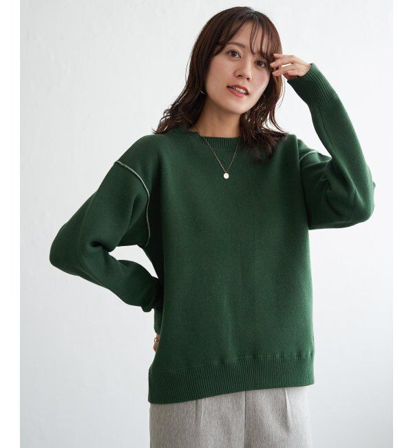 ikka「コットンMIXスウェットライクニット」|プルオーバー|グリーン