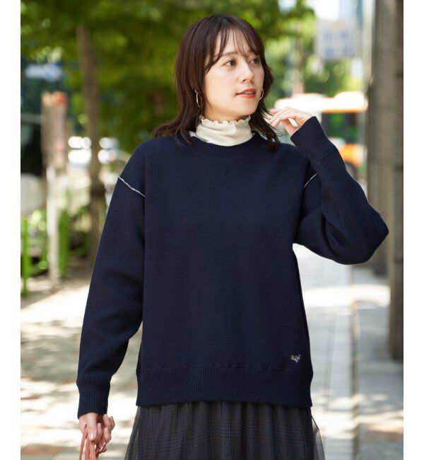 ikka「コットンMIXスウェットライクニット」|プルオーバー|