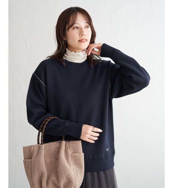 ikka「コットンMIXスウェットライクニット」|プルオーバー|