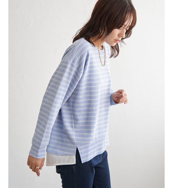 ikka「カットジャガード裾レイヤープルオーバー」|その他|ブルー