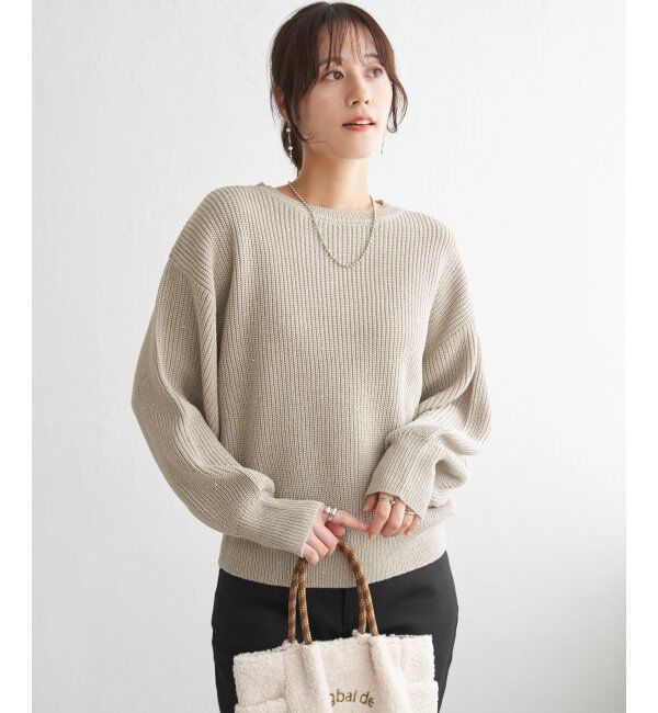 ikka「ラメスパンコールニットプルオーバー」|プルオーバー|ベージュ