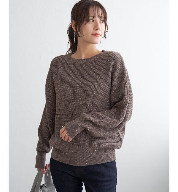 ikka「ラメスパンコールニットプルオーバー」|プルオーバー|ブラウン