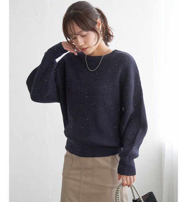 ikka「ラメスパンコールニットプルオーバー」|プルオーバー|