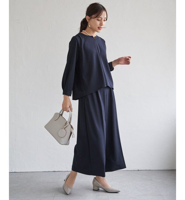 IKKA LOUNGE「【フォーマル対応／2点セット】GOKU楽 長袖フレアセット」|ワンピース|ネイビーブルー