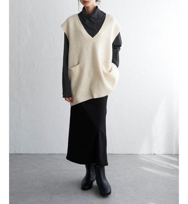 Lbc with Life「ポケ付きニットロングベスト」|ニット・セーター|