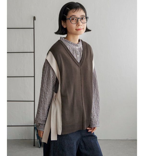 Lbc with Life「2WAY配色リボンベスト」|ニット・セーター|チャコール