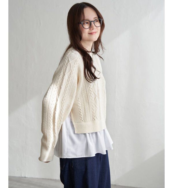 Lbc with Life「細ケーブルドッキングニット」|カーディガン|ホワイト