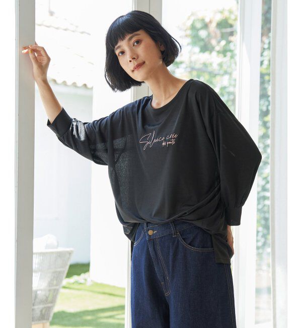 Lbc with Life「シアーロゴ刺繍7分袖Tシャツ」|Tシャツ・カットソー|