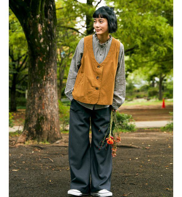 Lbc with Life「エクリュ パッカリング深Vベスト」|ダウンベスト・ベスト|