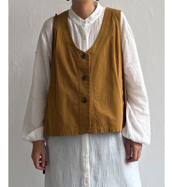 Lbc with Life「エクリュ パッカリング深Vベスト」|ダウンベスト・ベスト|