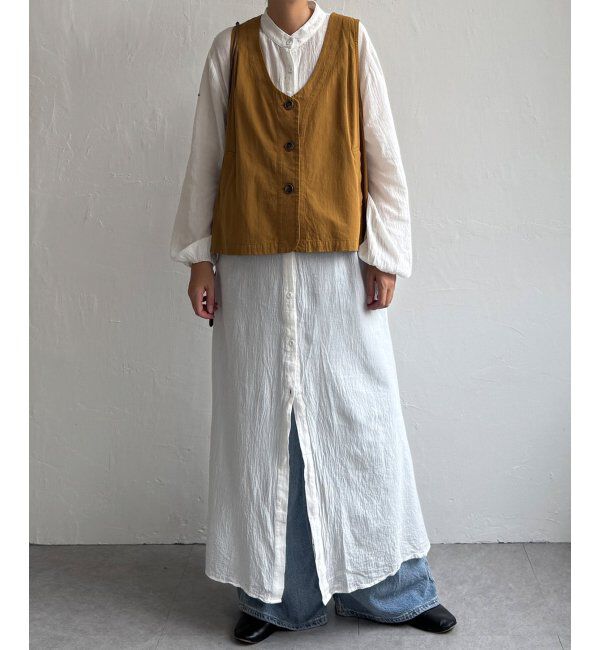 Lbc with Life「エクリュ パッカリング深Vベスト」|ダウンベスト・ベスト|