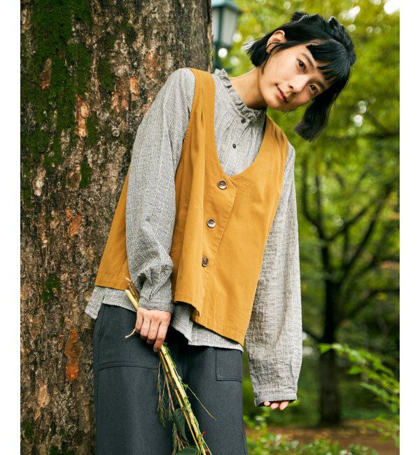 Lbc with Life「エクリュ パッカリング深Vベスト」|ダウンベスト・ベスト|