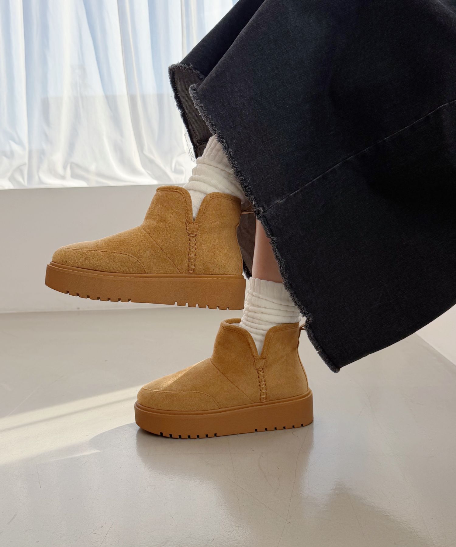 ORiental TRaffic「●2025秋冬新作●【 軽量 】 サイドスリット 厚底 ムートン ショートブーツ /51425 防寒」|ショートブーツ|