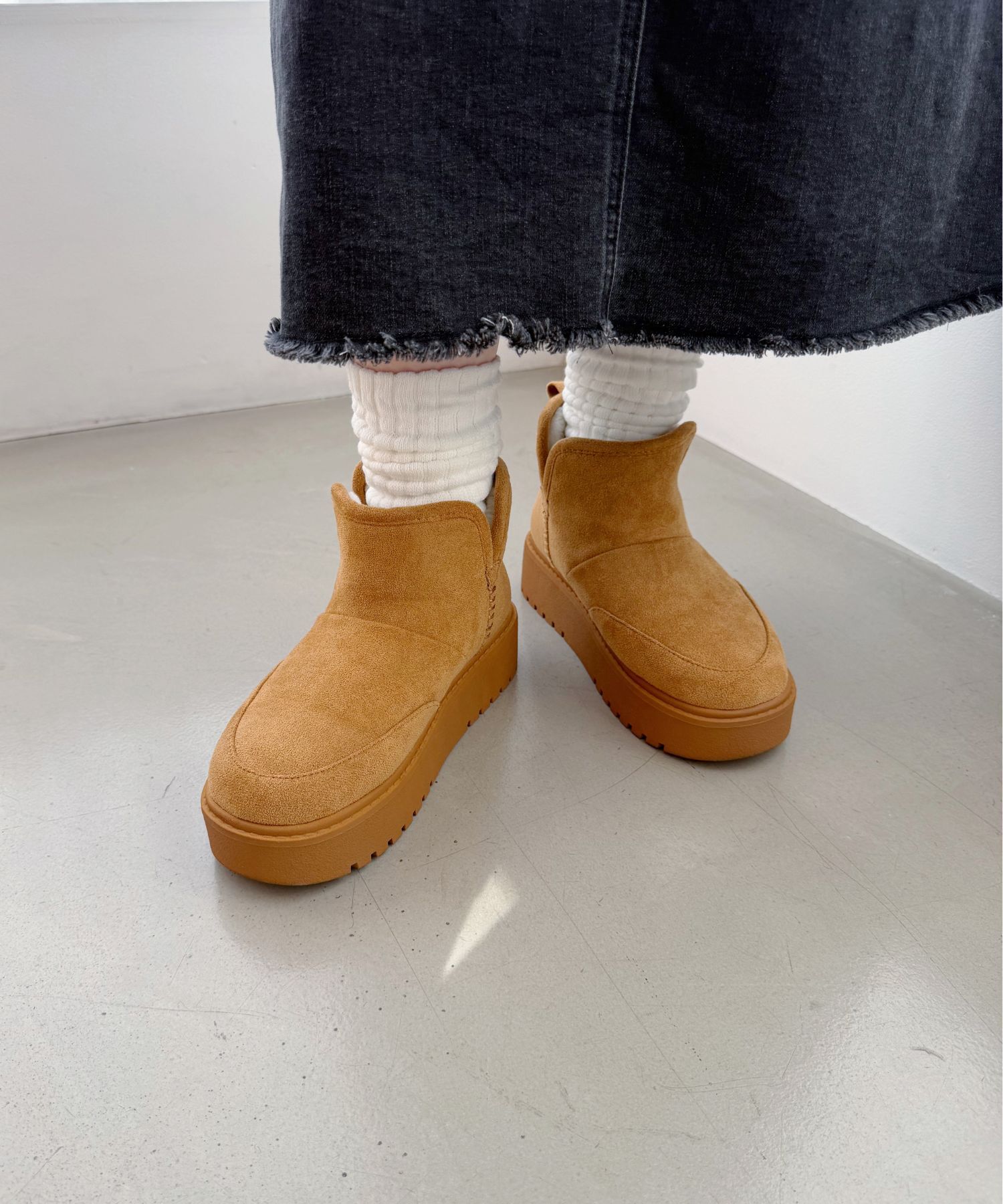 ORiental TRaffic「●2025秋冬新作●【 軽量 】 サイドスリット 厚底 ムートン ショートブーツ /51425 防寒」|ショートブーツ|