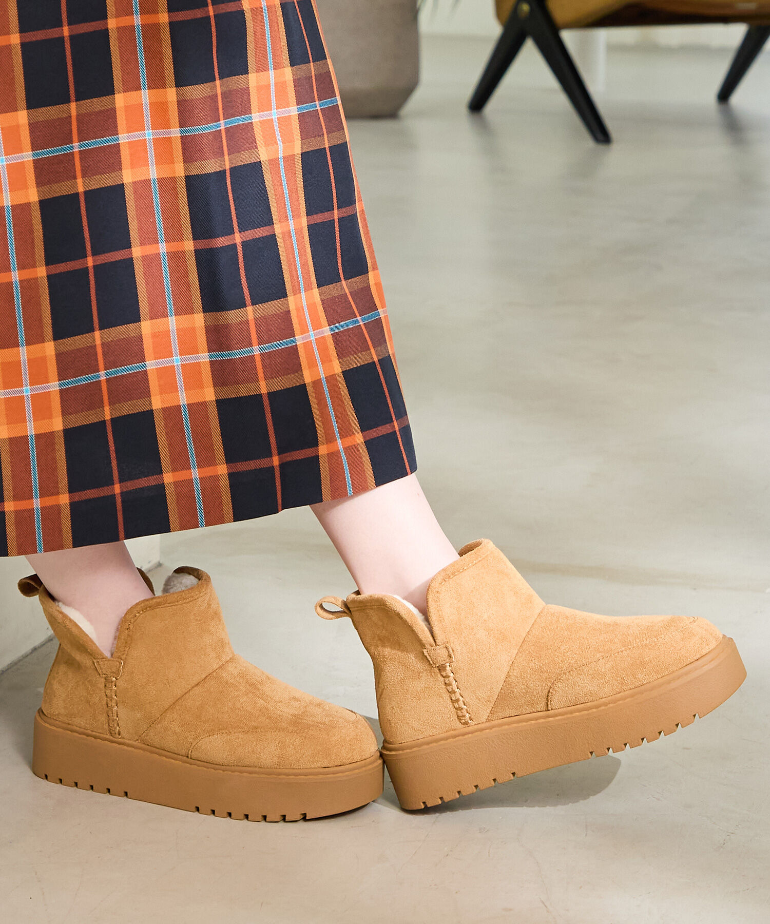 ORiental TRaffic「●2025秋冬新作●【 軽量 】 サイドスリット 厚底 ムートン ショートブーツ /51425 防寒」|ショートブーツ|