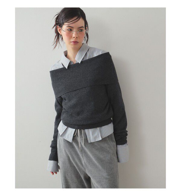 Ray BEAMS 「リブ オフショルダー プルオーバー」|ニット・セーター|CHARCOAL