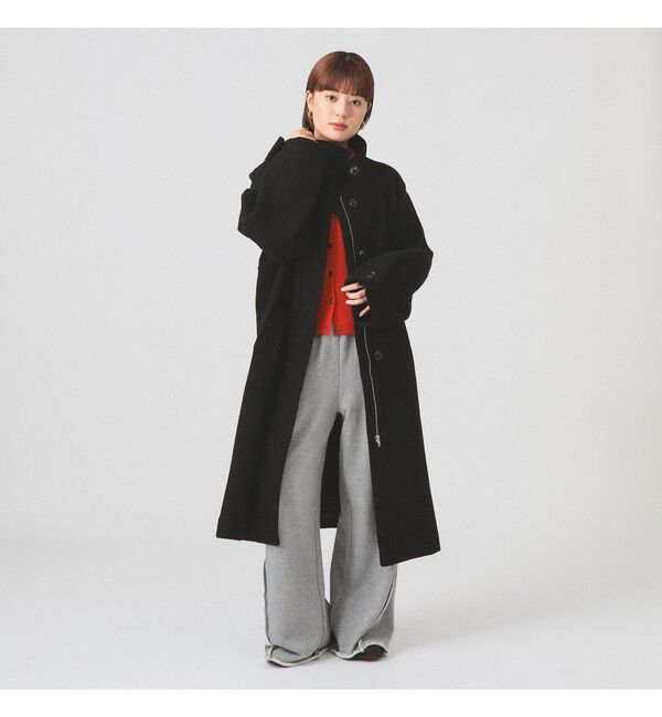 Ray BEAMS 「スタンドカラー シングル コート」|ダッフルコート|BLACK