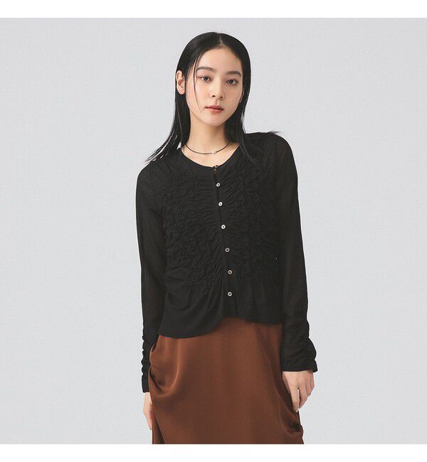 Ray BEAMS 「シャーリング ギャザー カーディガン」|カーディガン|BLACK