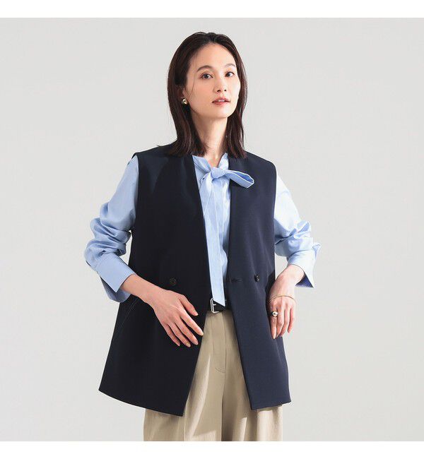 Demi-Luxe BEAMS 「	ラペルレス 2ボタン ジレ」|ダウン|