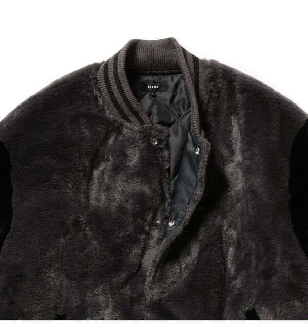 BEAMS「ワイドフィット フェイクファー バーシティ ジャケット」|ブルゾン・スタジャン|