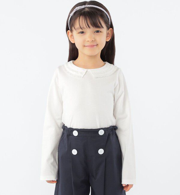 SHIPS KIDS「SHIPS KIDS:100～130cm / レース カラー 長袖 TEE」|Tシャツ・カットソー|オフホワイト
